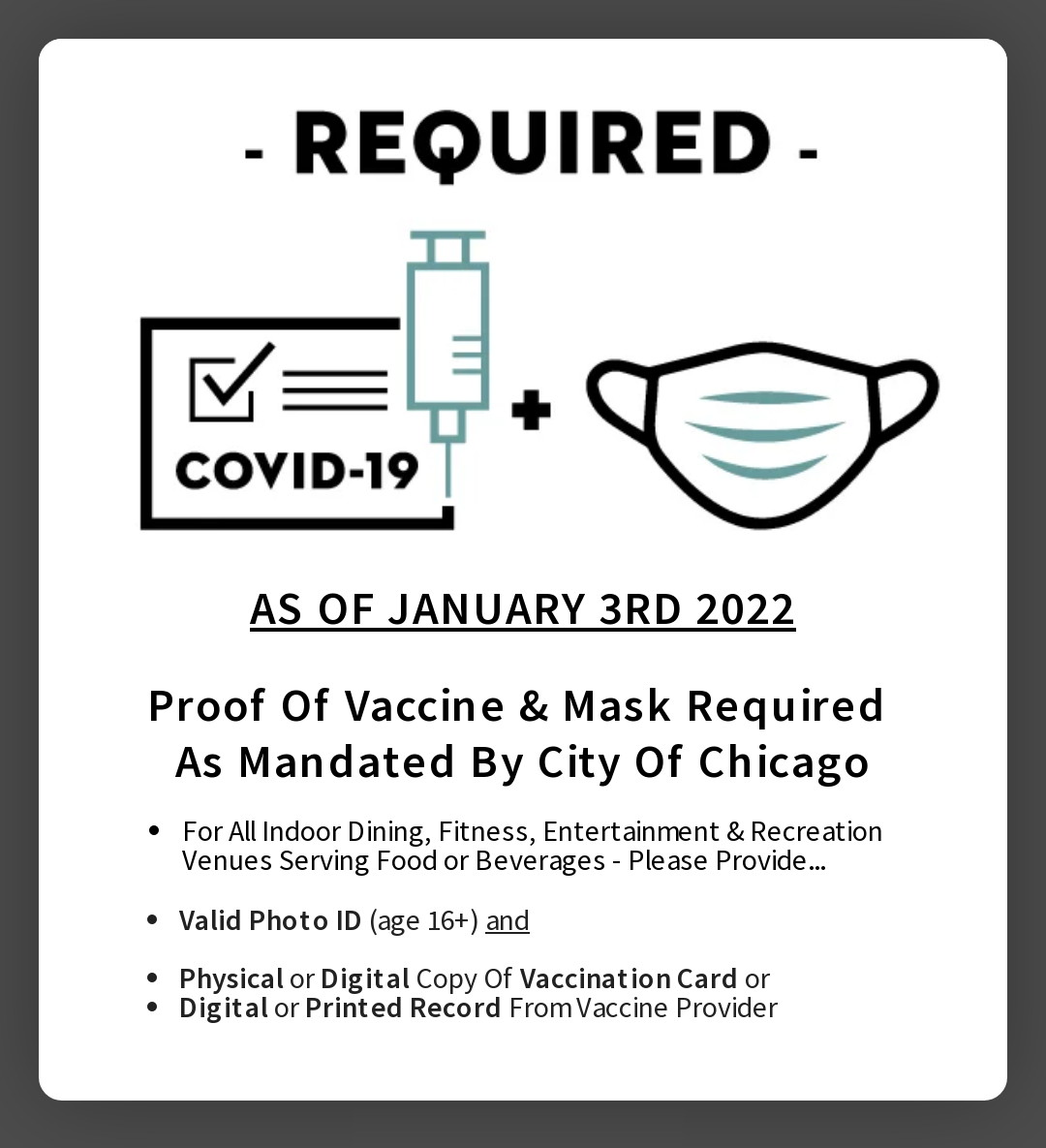 Vaccine and Masks Mandatory